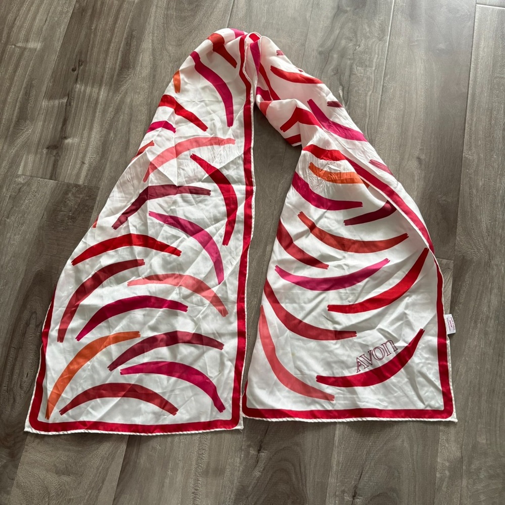 Vintage AVON Japan Scarf Red Pink Brushstroke 100%‎ Acetate 50"x11" Retro Wrap